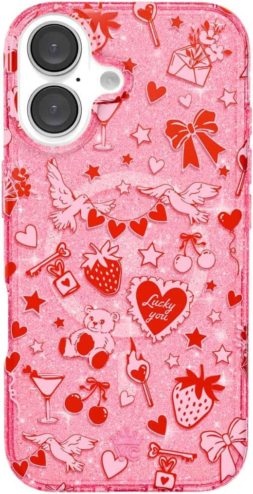 VELVET CAVIAR for iPhone 16 Case - Compatible with MagSafe [10ft Drop Tested] - Valentine's Day - Be Mine Glitter