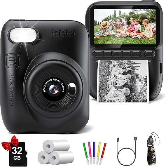 Instant Print Camera for Kids, 3.0" HD 1080P Digital Video Cameras