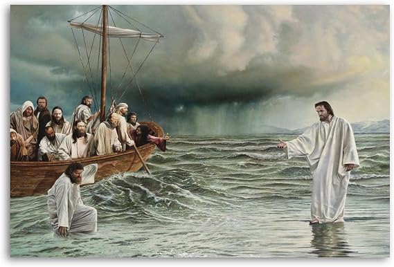 ZTJ Catholic JESUS WALKING ON THE WATER Canvas Art Poster And Wall Art Picture Print Modern Family Bedroom Decor Posters 08x12inch(20x30cm)