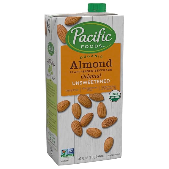 Pacific Foods Organic Original Almond Milk, Unsweetened, 32 Ounce