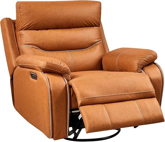 ROYALSON Dual Motor Power Swivel Rocker Recliner Chair with Power Headrest, One-Key Reset Button and USB Port for Elderly Adult Nursery 135 Infinite Position, Faux Leather (Brown)