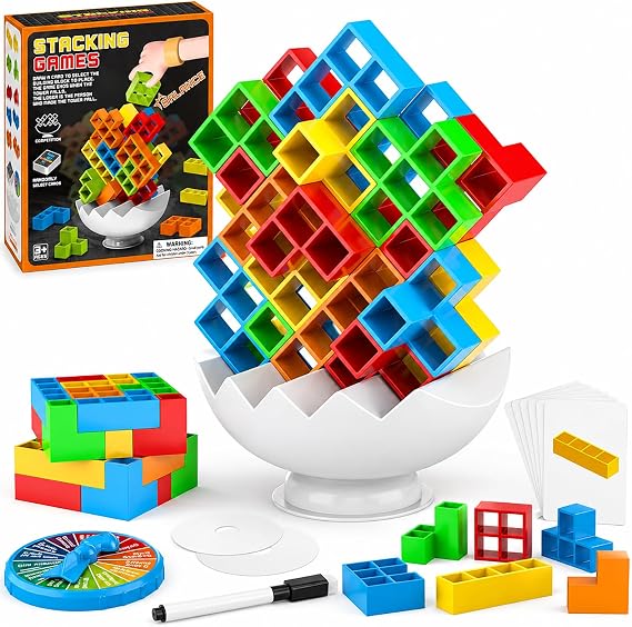 Balance Stacking Board Game, 70 Blocks, 2 Players, Kids & Adults, Ages 3+