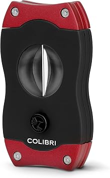 Colibri Premium V-Cut Cigar Cutter - Ergonomic Stainless Steel Spring-Loaded Blade, Ideal for up to 60+ Ring Gauge - Gift for Cigar Enthusiasts (Red)