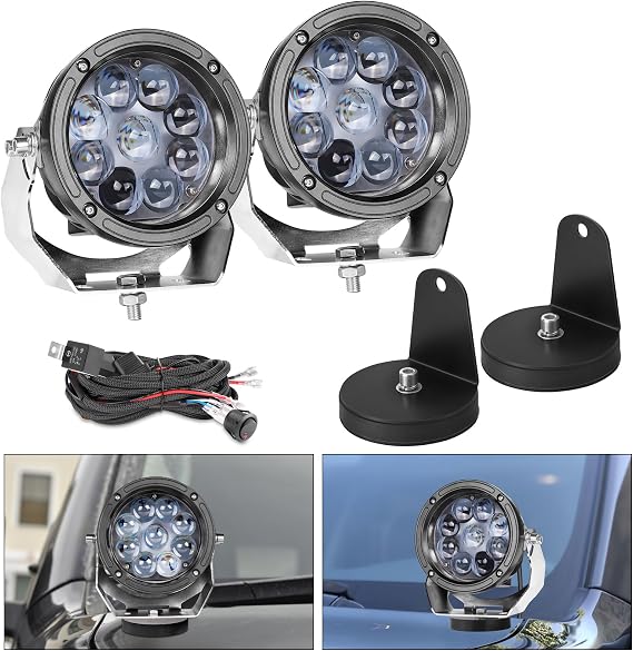 5 Inch Round LED Lights + Magnetic Base Mounting Brackets