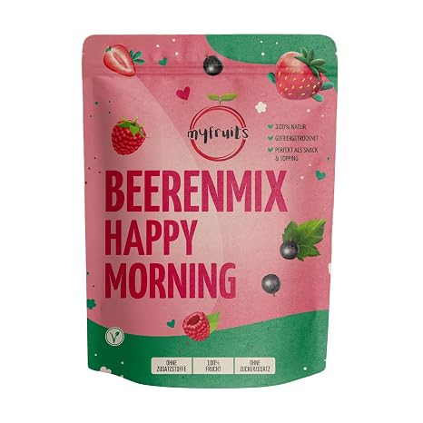 myfruits Berry Mix - Happy Morning - Mix of Freeze-Dried Fruits - No Added Sugar - Strawberry Slices Raspberries Black Currants - 100 g (3 x 100 g)