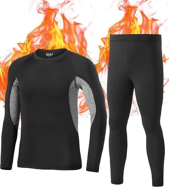 Boys Thermal Underwear Set - Ultra Soft Fleece Lined Long Johns Tops & Bottoms Cold Weather Base Layer for Winter