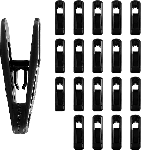 Plastic Compact Black Hanger Clips, 20 Pack