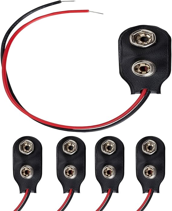 9V Battery Connector 5 Pack, I-Type 9 V Clip-9V Battery Buckle Connector Hard Buckle Plastic Housing and Wires Leads Iength 5.9 inches