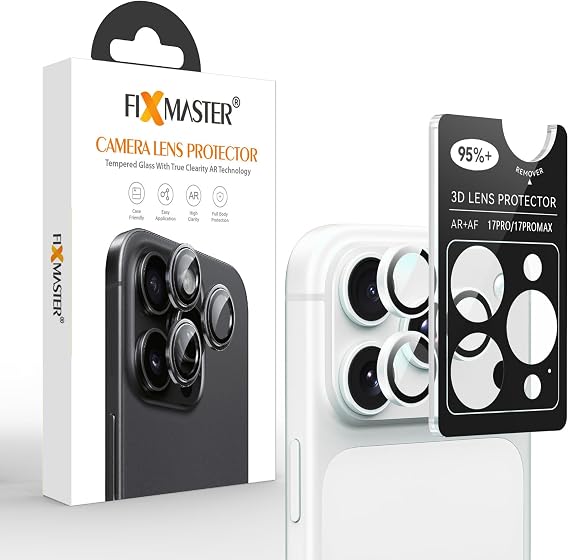 Fixmaster iPhone 17 Pro ve 17 Pro Max Uyumlu Kamera Lens Koruyucu, Gümüş, Orijinal Rengiyle Kusursuz Uyum, Darbe Emici, 9H Temperli Cam, Kolay Kurulum, Anti-Reflection Kaplama, Metal Çerçeve
