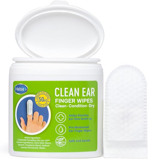Helse Ear Cleaning Finger Glove - Human Ear Brush - Safely Remove Earwax, Sweat, Oil & Dirt Around, Behind & Inside Ears - Gentle Soft Earlobe Cleaner Wipes for Babies, Adults & Pets (50 Count)