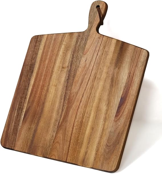 Acacia Wood Cutting Board with Handle, Wooden Serving Charcuterie Board