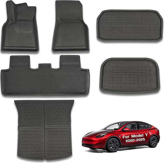 Pack of 6 Floor Mats for Tesla Model Y Accessories 2024 2025 XPE All-Weather Non-Slip Waterproof 3D Front Frunk Rear Boot Boot Mats