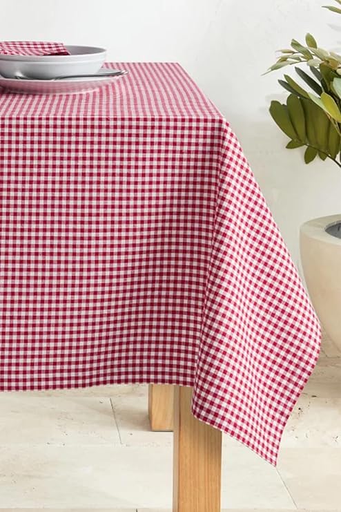 Gingham Tablecloth Cotton Tablecloth 160x160 (Red)
