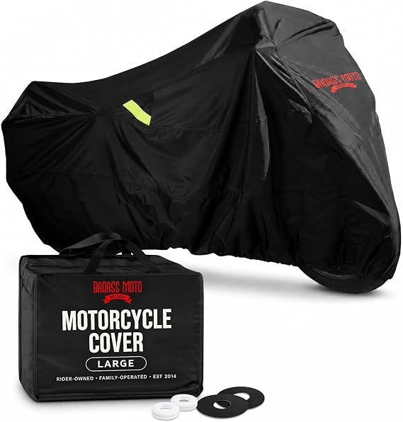 Waterproof Motorcycle Cover for Large Cruisers, Black L 97" | Motorcycle cover waterproof outdoor storage; fits Harley Street Glide, Road Glide, Vulcan, Shadow & full-size cruiser bikes
