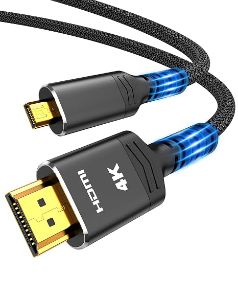Highwings 4K Micro HDMI to HDMI Cable, 4K@60Hz, 6 FT Black Micro HDMI Cord | HDR Compatible for DSLR Camera, Raspberry Pi, GoPro Hero to TV, Computer, Monitor, for Video, Audio, Image, Streaming Black