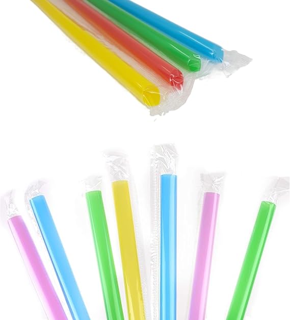 300 Extra Wide, Bubble Tea Drinking Straws For Smoothies, Milkshakes, Slushies, Party- Assorted Colors, Disposable (1/2 x 8 1/2 inch) Jumbo Long, Assorted Bright Color