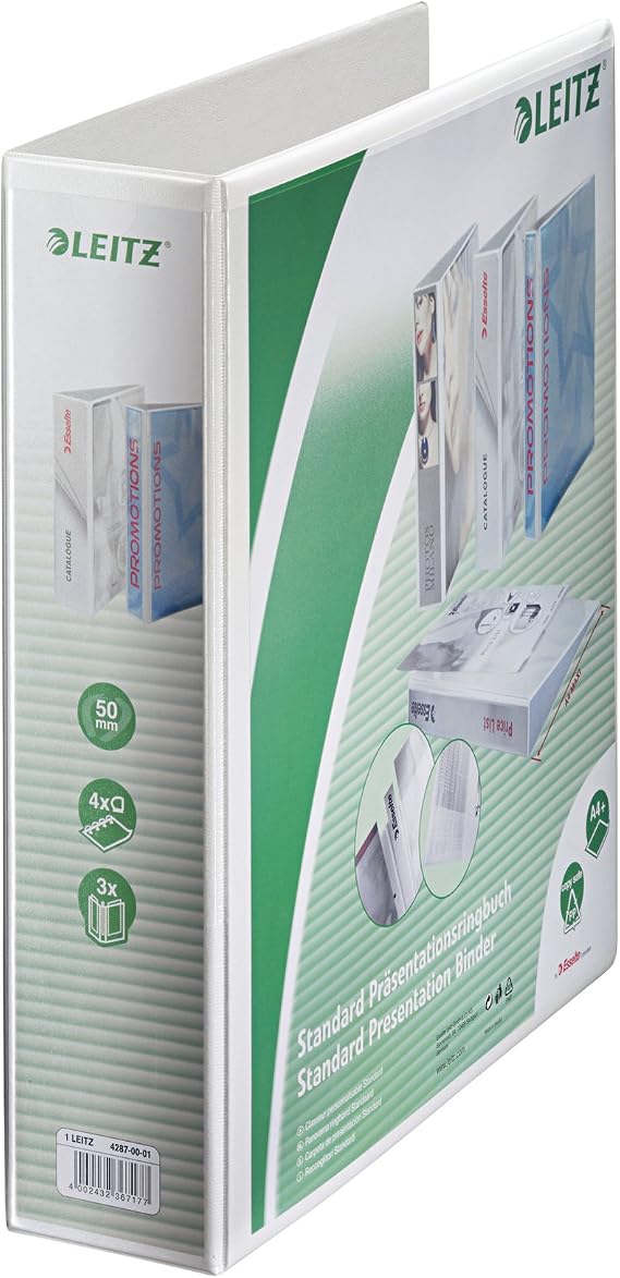 Leitz 42870001 Ringbuch Präsentation mit Taschen A4 PP 4 Ringe 50 mm weiss