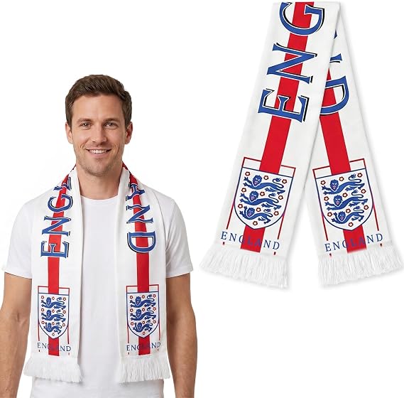 2026 Soccer Support Scarf, Team England Soccer Scarf England Flag Sports Fan Scarves Red White Patriotic Football Supporter Scarves for World Cup Cheering Game Team Party Gifts