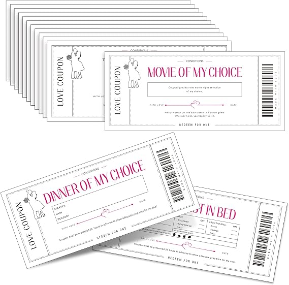 Zonon 20 Pcs Love Coupons Card for Her Couples Gift,White