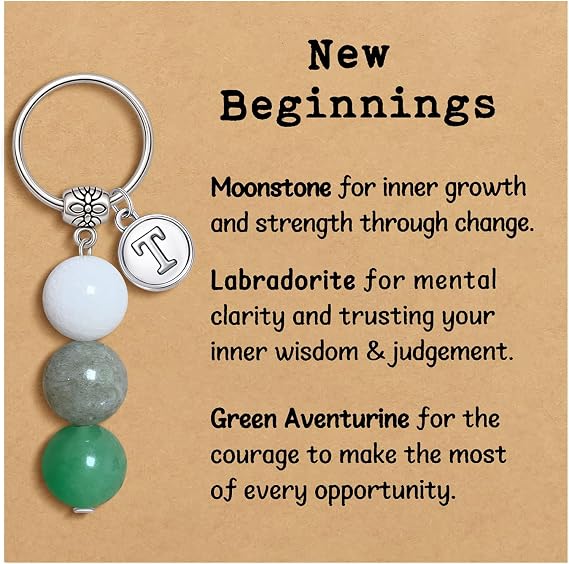 [Larger Size] Natural Crystals Keychain Gift for New Beginnings, Healing Crystals Stones Keychain for Anxiety Relief.