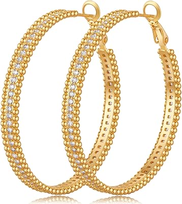 PABBEU 925 Sterling Silver Hoop Earrings, Hypoallergenic Silver Hoop Earrings for Women Lightweight Gold Hoop Earrings, Fashion Rhinestone Cubic Zirconia Large Hoop Earrings 30MM40MM50MM