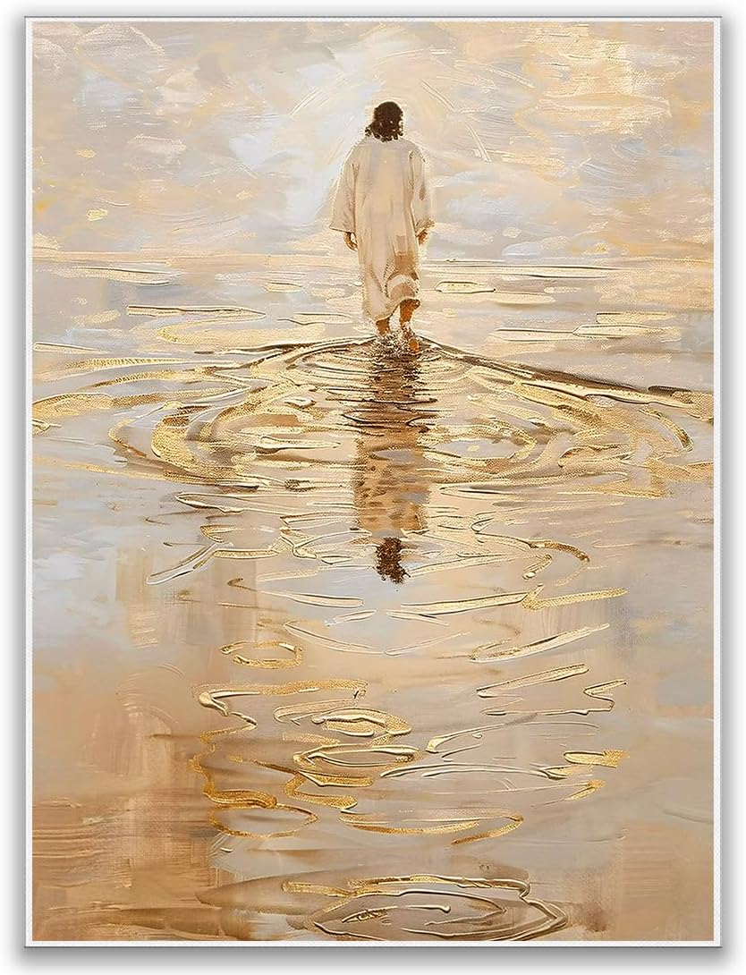Jesus Christ Walking on Water Posters Christian Wall Art Jesus I Will Walk With Christ Oil Canvas Painting Bible Verse Wall Art Christian Church Decor 16x24 Unframed