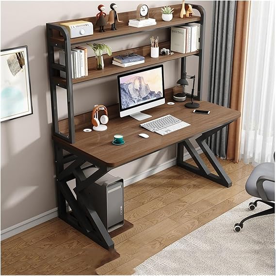 PC Desk Computer Desk, Desktop, Home Office, Cabinet Combination, Learning and Gaming(Brown,160x60x170cm)