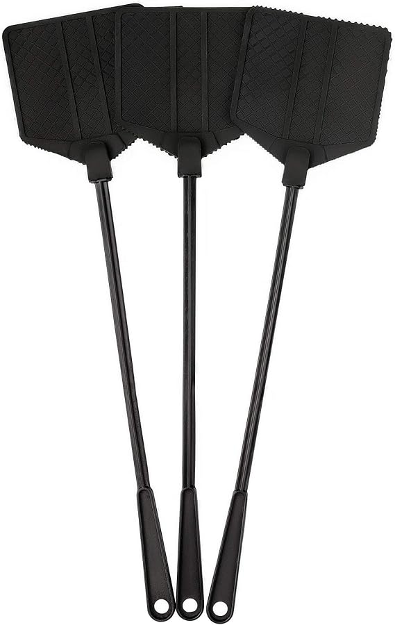 Rubber Fly Swatter, Long Fly Swatter Pack, Fly Swatter Heavy Duty, Black Color (3 Pack)