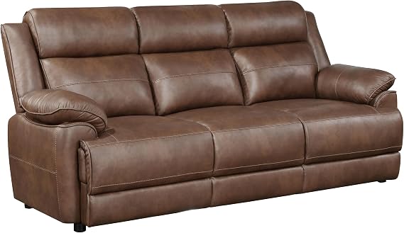 Coaster Home Furnishings - Ellington - Upholstered 3-Seater Sofa with Padded Arm, Faux Leather Upholstery, Pocket Coil Seating  Foam Cushions - Transitional - Living Room - Dark Brown - 508281