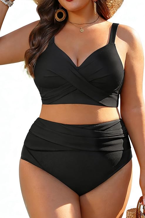 Women's Plus Size High Waisted Bikini - Two Piece Swimsuit Tummy Control Bathing Suit 2025 Twist Swimwear