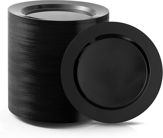 Bestluck 100PCS Black Plastic Dessert Plates 7inch, Premium Hard Disposable Plates for Party, Wedding