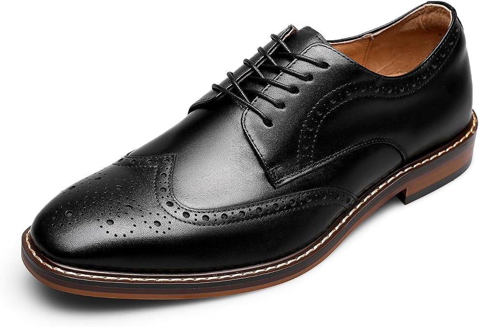 DESAI Men's Classic Brogue Oxfords, Lace-Up Formal Dress Shoes for Business
