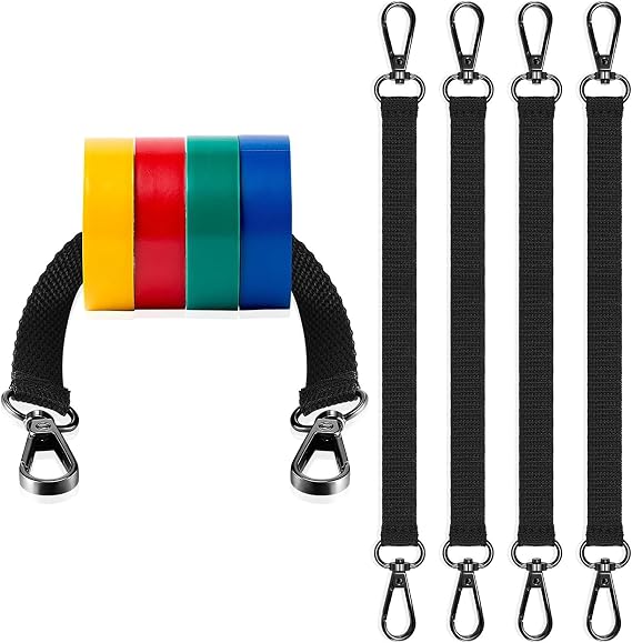 NICENEEDED 4 Pcs Electrical Tape Holder Strap, Black Tape Thong with Snap Hooks for Lanyard, Tool Backpack Trigger Snap Hook Holder Chain Electrical Tape Strap for Pouch Bag Tool Box Construction