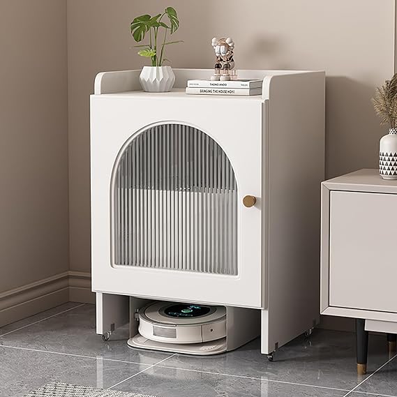 Sideboard Storage Cabinet for Robot Vacuum and Mop, Upright Sweeping Robot Display Shelf with Silent rollers, Vacuum Stand End Table for Living Room, Kitchen(S)