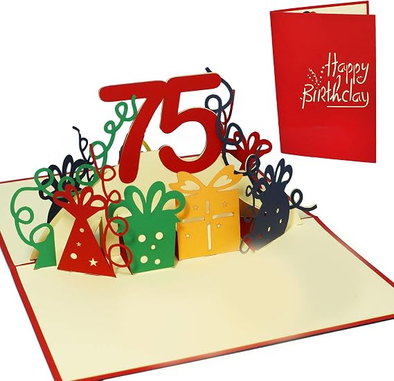 LINPOPUP Pop-Up Card, card 3D greeting card birthday card 75th birthday party, red, N231
