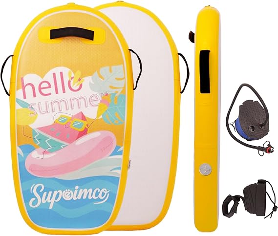 Inflatable Boogie Board, Bodyboard - Lightweight PVC Core Boogie Boards for Beach & Pool, Foldable with Wrist Straps, Ideal Surfing Gear for Teens and Adults