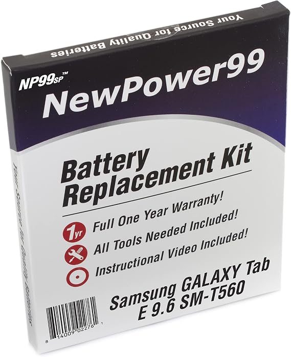 Battery Kit for Samsung Galaxy Tab E 9.6 SM-T560 with Tools, Video Instructions, Long Life Battery