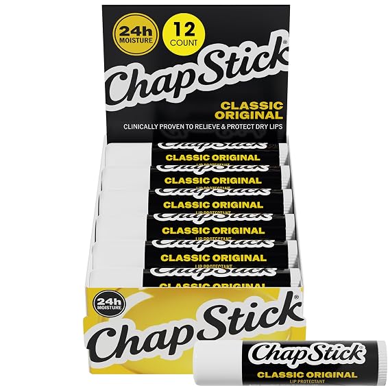 ChapStick Classic Original Lip Balm, Bulk 12-Pack | Paraben-Free Lip Moisturizer | Relieves, Soothes & Prevents Dry, Chapped Lips for up to 24 Hours | Gifts for Men