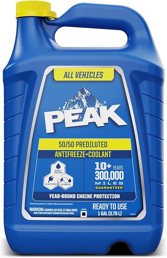 PEAK All Vehicles 50/50 Prediluted Antifreeze and Coolant for All Engine Cooling Systems, Long-Lasting Yellow Engine Coolant/Antifreeze for Year-Round Protection, 1 Gal.