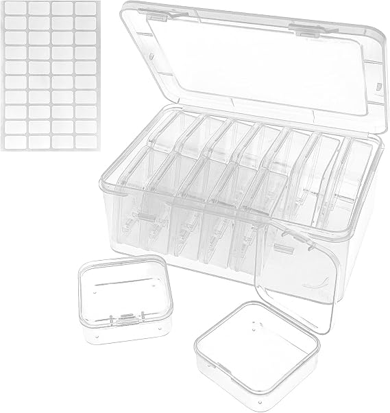 Guyuyii 15 Clear Plastic Bead Storage Containers with Hinged Lids & Labels | for Craft Supplies, Diamond Painting, Jewelry Making | Compatible with Beads, Earrings, Nail Art, Seeds, DIY Bracelet