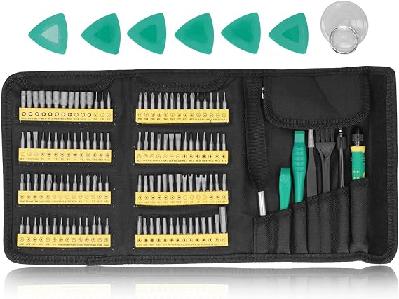 BST 117 Electronics Screwdriver Set, Professional Repair Tool Kit with 112 Bits, Telescopic Rod, Pry Bar and Tweezers, for Computer, Mobile Phone, Drone and Small Ho