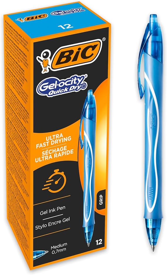 BIC Gel-ocity 964776 Quick Dry jel kalem, orta uç (0,7 mm), turkuaz, 12 adet, ultra hızlı kuruyan mürekkeple geri çekilebilir kalem