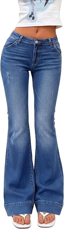 EMMIOL Women High Waisted Flare Jeans Y2K 90s Vintage Stretchy Bootcut BBL Denim Pants Bell Bottom
