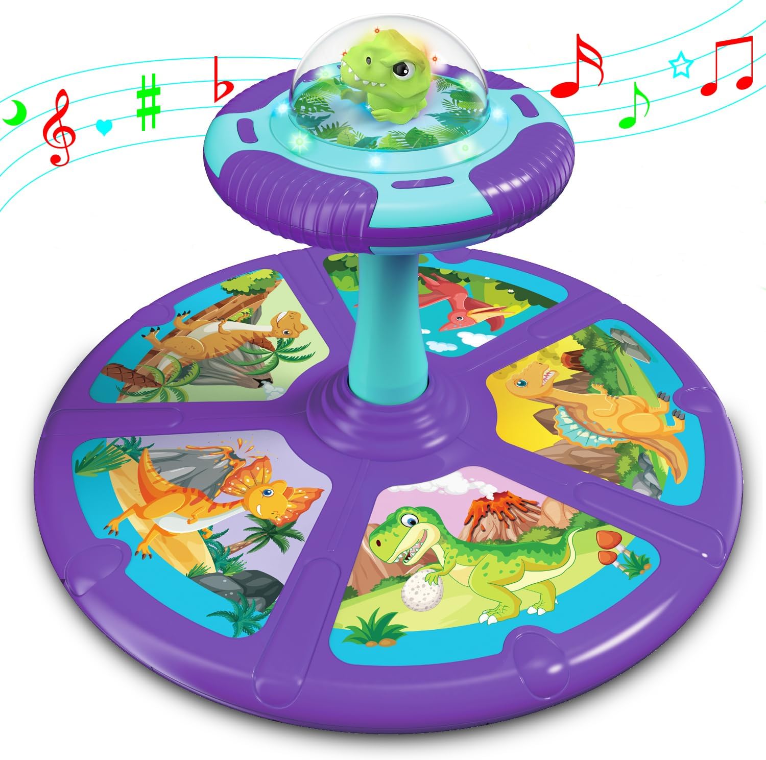 Dinosaur Sit and Spin Toys,360°Sit n Spin Toy for Toddler Age 1,2,3 with LED Lights and Music,Christmas and Birthday Gift Toys for Boys Girls Age 1 2 3 4 Years Old