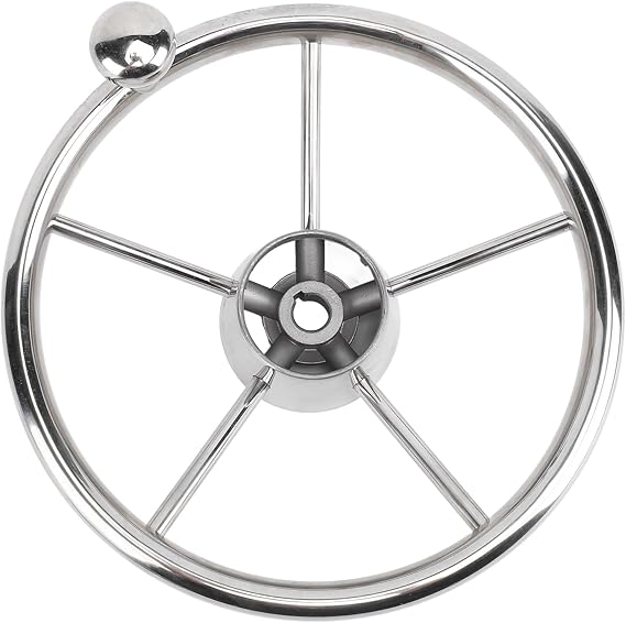11 Inch Boat Steering Wheel, Marine Stainless Steel 5 Spoke 25 Degree with Foam Grip and Center Cap, for Yachts, Speedboats, Ships. Fitment for 3/4 inch tapered shaft