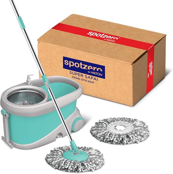 Spotzero by Milton Mop and Bucket with Wringer Set for Home, 360o Spin Mop and Bucket System with Microfiber Technology, Height Adjustable Handle, Kitchen Mop Floor Cleaning Prime Spin Mop