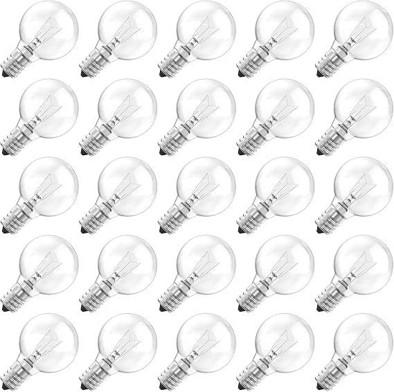Brightown G40 Replacement Light Bulbs, Clear Globe Incandescent Bulbs Replacement for Outdoor String Light, E12 Candelabra Base, Round Bulbs for Patio Cafe Bistro Decor, 5W 120V, Warm White, 25 Pack