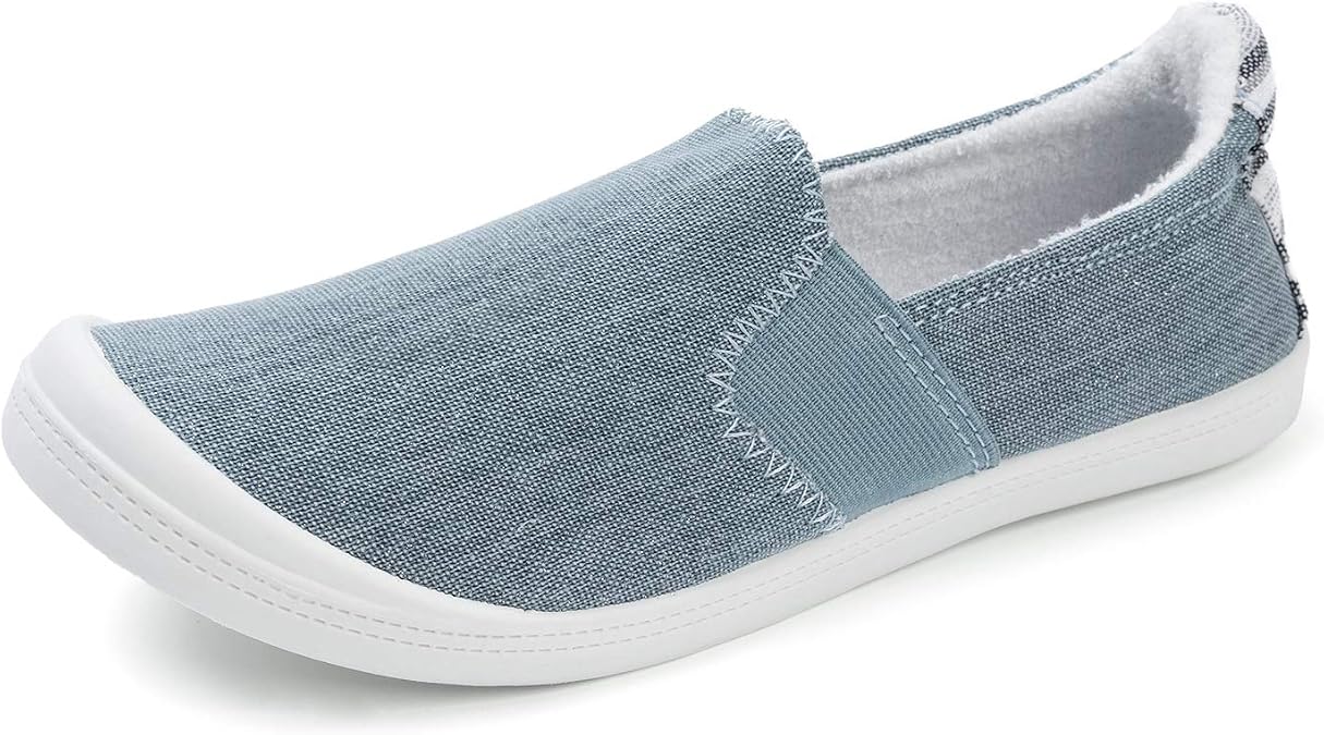 FUNKYMONKEY Slip-On Canvas Sneakers for Women, Comfortable Lightweight Lace-Up Flat Casual Tennis Shoes Breathable Walking Shoes for Everyday Wear