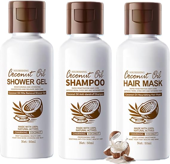 Coconut Oil Travel Size Shampoo and Conditioner,Mini Bath & Hair Care Set,Hair Care for Moisturizing & Nourishing, Protable Coconut Oil Shower Gel and Shampoo Set, Kit for Business Vacation