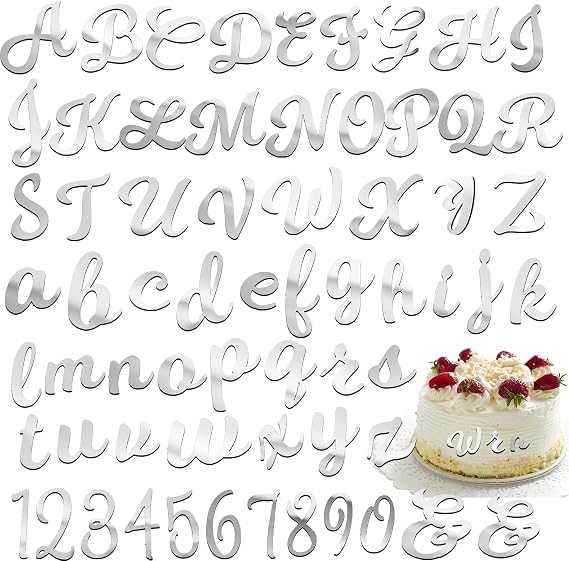 64 Pcs Acrylic Letters Cake Topper, Silver Alphabet A-Z & Numbers 0-9 for Personalized Cake Decor, Wedding, Birthday Party, Baby Shower Supplies